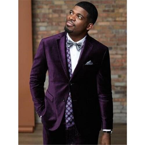 Latest Coat Pant Designs Purple Velvet Men Suit Slim Fit 2 Piece Smoking Jacket Tuxedo Custom Groom Blazer Prom Suits Terno