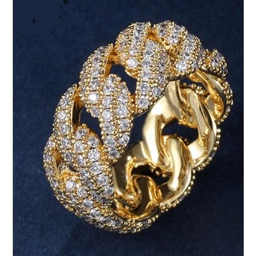 New Fashion HIP Hop Jewelry Classic CZ Cuban Prong Ring Gold Silver Color Iced Out Zircon Charm Rings for Men Women Size 8-10