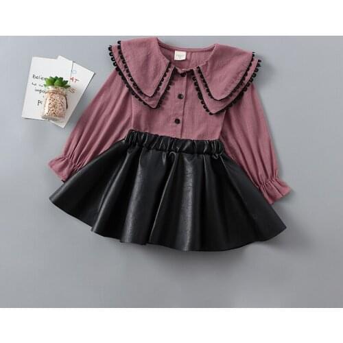 2-7 years high quality girl clothing set 2020 new spring autumn fashion solid shirt + leather skirt kid children girl clothing