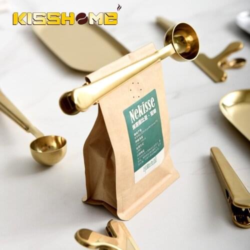 Two-in-one Stainless Steel Coffee Spoon Sealing Clip Kitchen Home Cafe Accessories Recipient Expresso Cucharilla Decoration