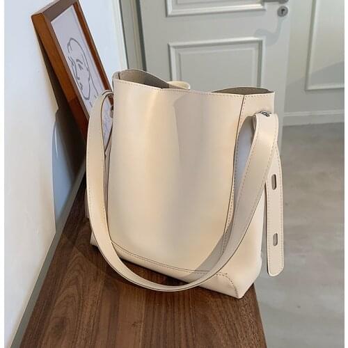 Simple Fashion Large Capacity Shoulder Bag Women 2021 Trend PU Leather Cross-body Bucket Bag Female Travel Shopping Handbag