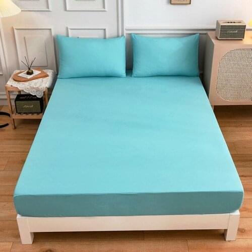 Simple Solid Color Blue Bed Cover Tatami Mattress Protector Cover With Elastic 3pcs/set Student Bed Fitted Sheet with Pillowcase