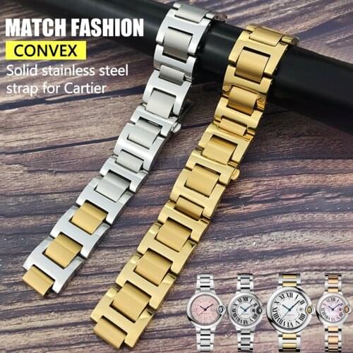 11/12mm 14mm 16/18/20mm 22mm Stainless Steel Solid watch band Replacement for Cartier strap Convex type interface watch Bracelet