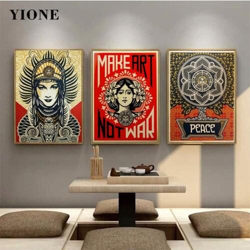 Make Art Not War Prints Classical Obey Peace Woman Pizza Canvas Paintings Custom Vintage Poster Wall Pictures for Bedroom Aisle
