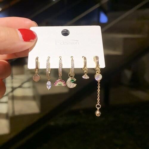 Stud Earrings for Women Geometric Luxury Copper Zircon Long Women Earrings Set Jewelry Accessories Wholesale