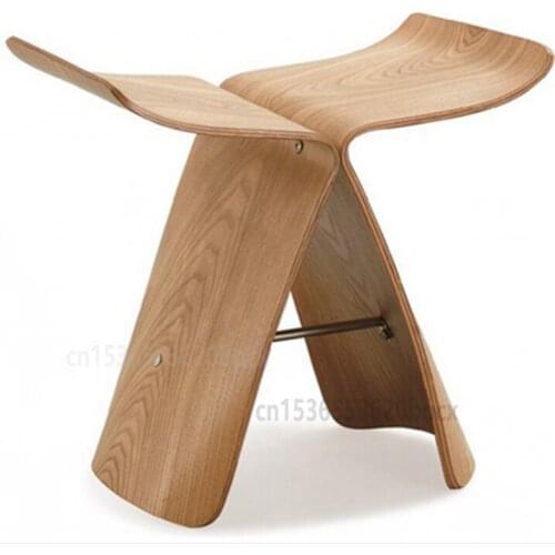 Creative Wood Butterfly Stool Solid Wood Foot Stool Home Adult European Curved Wooden Bench Living Room Walnut Shoe Bench