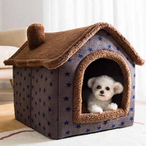 Kitten Kneel Indoor Winter Warm Pet Thick Dog Puppy Cave With Window And Mat Cotton Padded Thick Cat Home House For Small Animal