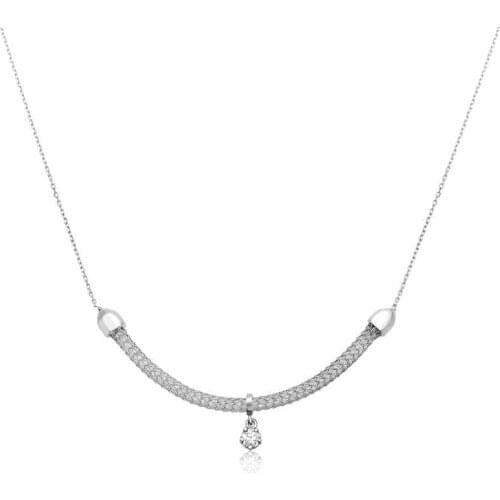 Tevuli 925 Sterling Silver Tektaşlı Mesh Necklace