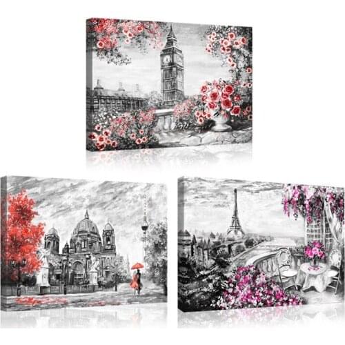 Triptych painting Full Square Drill 5D DIY Diamond Painting mosaic Red Umbrella Couple,Romantic Street,Diamond Embroidery WW016