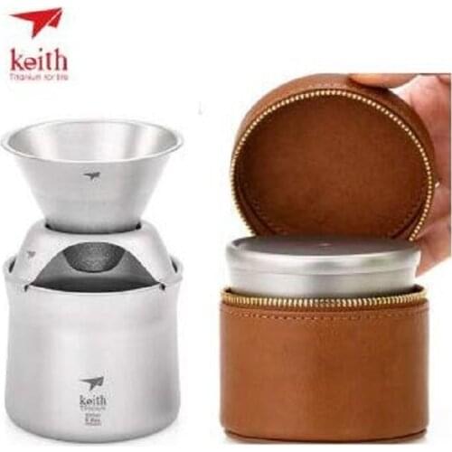 Keith Titanium Ti3911 Ultralight Coffee Maker - Custom Premium Leather Case Included