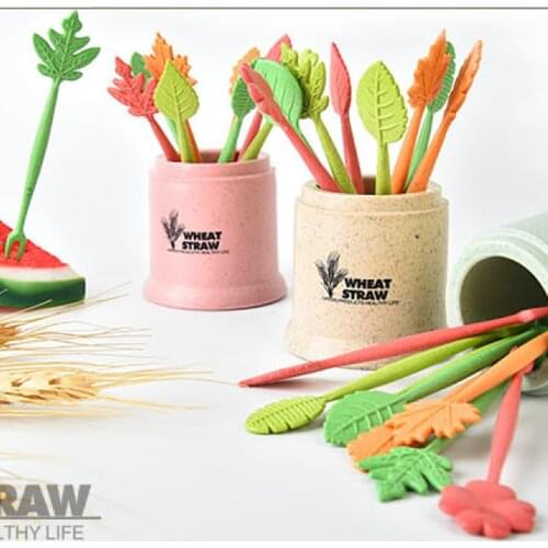 Leaf Bucket Fruit Fork Wheat Platycodon Fruit Fork Leaf Fruit Pick Fruit Fork Bento Lunches Party Decor