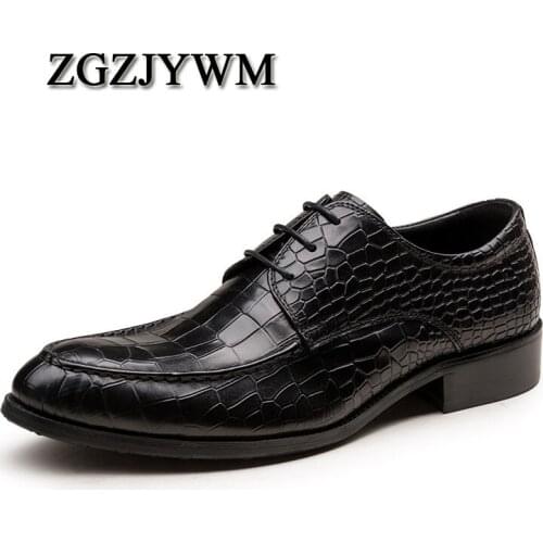 ZGZJYWM Handmad 100% Genuine Leather Snakeskin Pattern Men Oxfod Shoes Lace-Up Casual Business Men Shoes Wedding Dress Shoes
