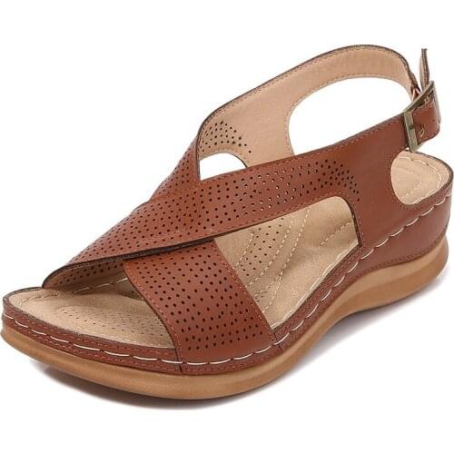 2021 New Womens Wedge Sandals Vintage Boho Wedges Heels Platform Shoes Female Summer Buckle Strap Gladiator Sandals For Women