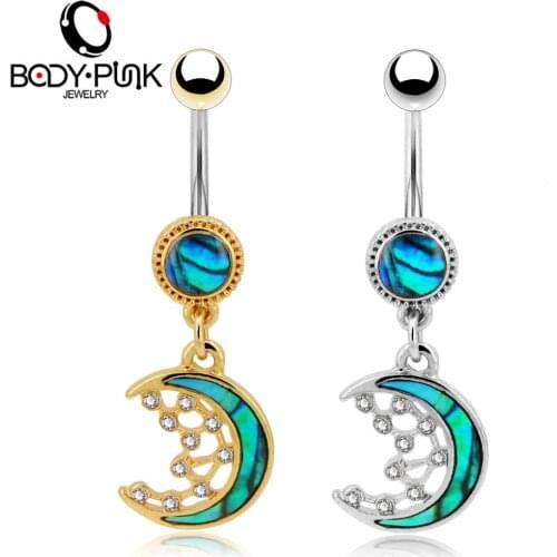 BODY PUNK 10 pcs/pack Wholesale Belly Button Rings Gold Silver Color Opal Moon Shape Navel Piercings Body Jewelry for Women