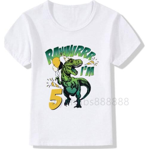 1-9 New Fashion Short Sleeve Children Tshirts Cute Cartoon Dinosaur Number 1-9 Birthday Kids T Shirt Boys Girls Casual Tops