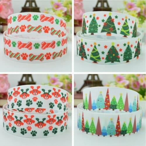 10 Yards 22mm 7/8" Christmas tree Dog bones Printed grosgrain ribbon hair bow Headwear DIY hair accessories retail B0929