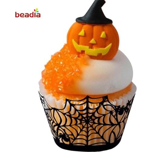 12pcs Halloween Cupcake Decorations Wrappers Wraps Case Hollow Laser Cut Cake Decorating Supplies Halloween Party Accessories