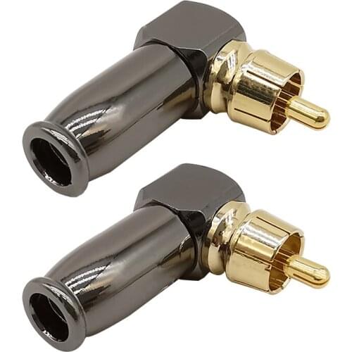 2Pcs L Shape RCA Connector RCA Male Plug Right Angle Audio Video Soldering Wire Cable Connector RCA Welding Elbow Adapter