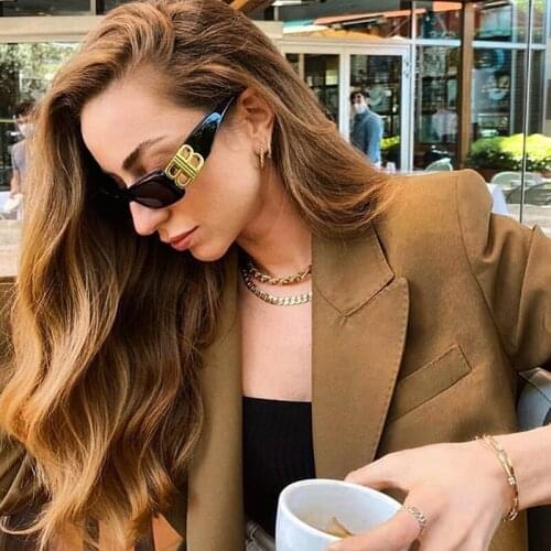2020Rectangle 90s Sunglasses Women Brand Designer Narrow Frame Glasses Pink Leopard Smalll Thick Frame Sun Glasses Shades Female
