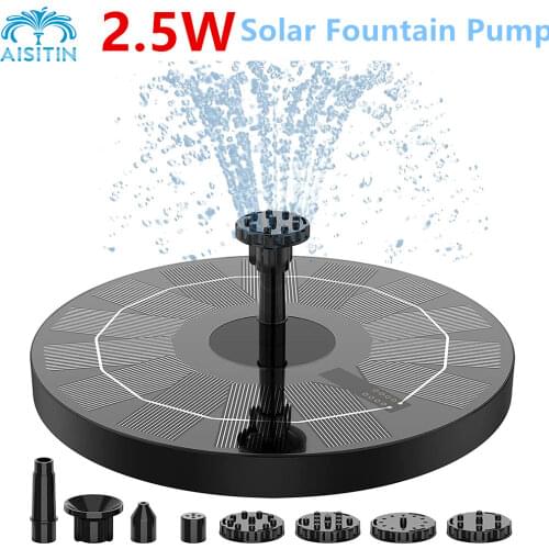 2.5W Solar Fountain Pump Solar Water Pump, AISITIN Floating Fountain with 6 Nozzles, for Bird Bath, Fish tank, Pond