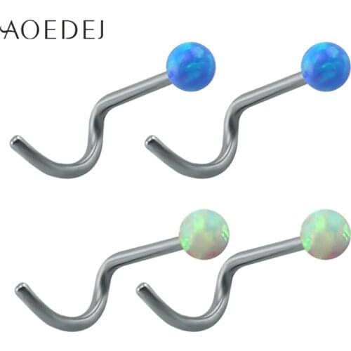 AOEDEJ Natural Opal Stone Nose Rings 316l Stainless Steel Nose Studs for Women Blue Crystal Piercing Body Jewelry for Men