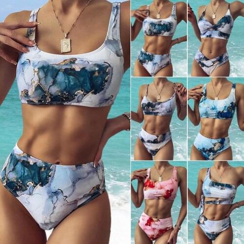 Tie Dye Bikini 2021 Women Sexy 2 Piece Swimsuit Push Up Sports Top High Waisted Panties Swimwear Bathing Suit Beachwear