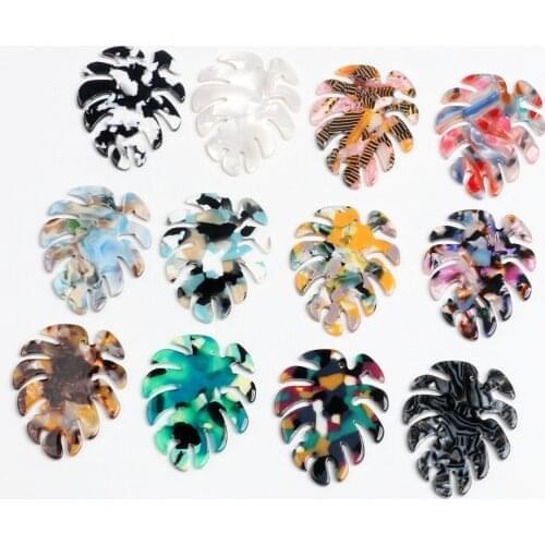 Boho Jewelry,Tortoise Shell Earring Charms,Acetate Acrylic Beads,BIG Monstera Leaf Shaped ,46x38mm,Earring Parts,-ACE251