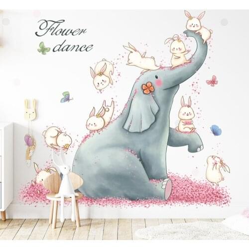 Large Cartoon Elephant Rabbit Wall Stickers for Kids rooms Kindergarten Bedroom Wall Decor Vinyl PVC Wall Decals for Home Decor