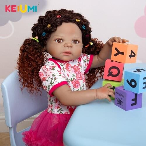 KEIUMI New Design Black Skin Reborn Baby Dolls 23 Inch 57 CM Newborn Toddler Boneca Bath Toys Kids Playmates Child XMAS Gift