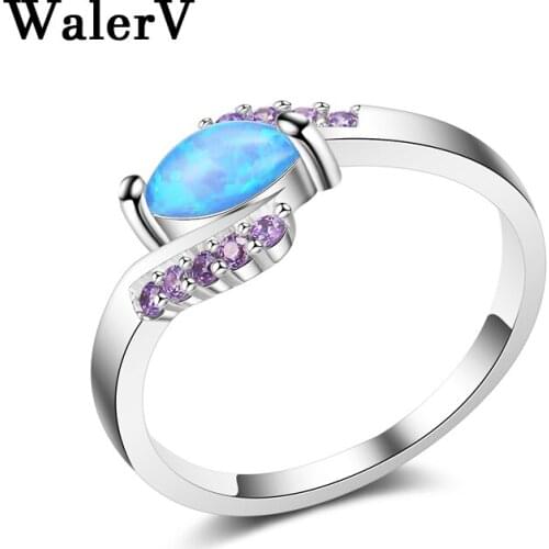 WalerV Rings For Women Girl Specially Tailored Fashion Jewelry Popular oval blue Opal Rings Wedding Finger Gifts