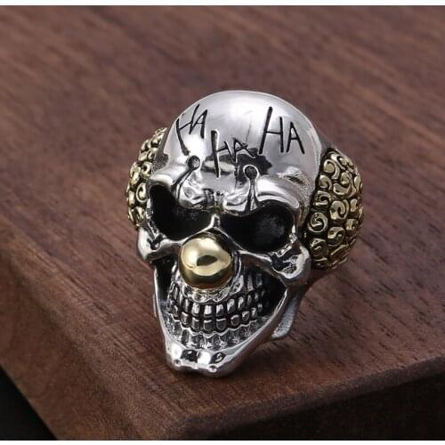 100%S925 pure silver restoring ancient ways Thai silver ring character letters skeleton with man punk rings