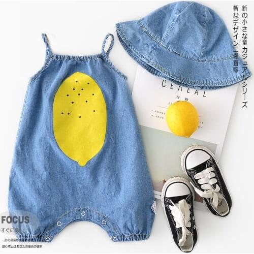 2019 NEW Baby Girls Clothes Summer Sunsuit Pear Print Princess Rompers+Sun Hat Brief Set Infant Outfit Girls Jumpsuit Clothes