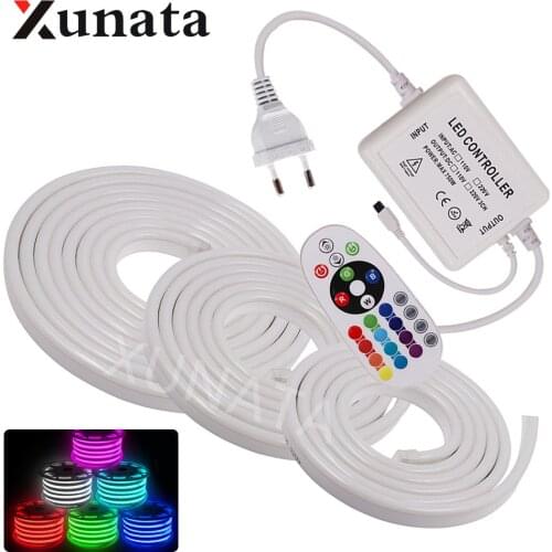 220V RGB Neon Strip Light Ribbon Tape Flexible LED Neon Sign Night Lamp 2835 5050 60 120LEDs/m White/Warm White LED Strip