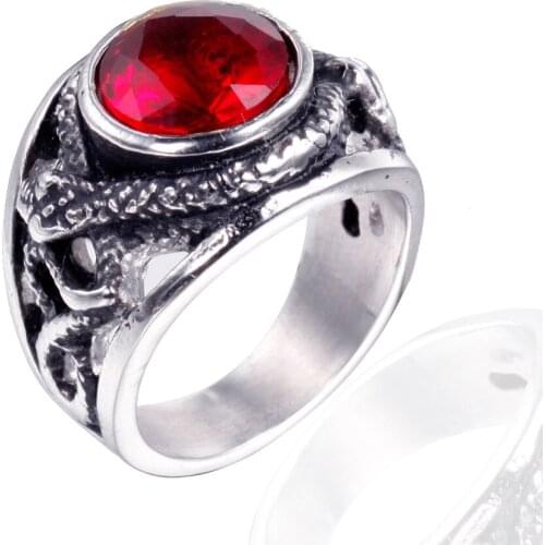 Megin D Hot Sale Vintage Personality Gem Snake Titanium Steel Rings for Men Women Couple Family Friend Fashion Gift Jewelry