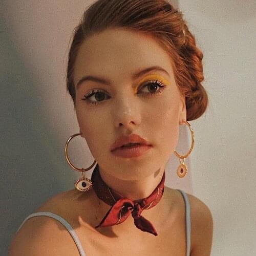 Fashion Exaggeration Turkish Eye Pattern Pendant Hoop Earrings Dangle Earring For Women Golden Circle Classic Ear Jewelry Gift