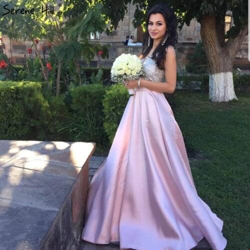 Fashion Sexy Deep-V Evening Dresses Rose Red Sleeveless Beading A-Line Evening Gown 2020 Serene Hill LA6063