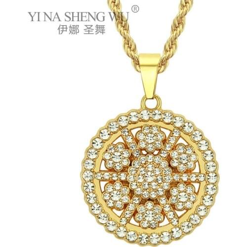 Hip Hop Fashion Sun Flower Pendant Necklace Golden Color Chains Choker Men Rhinestone Necklace Bijoux Femme Jewelry Accessories