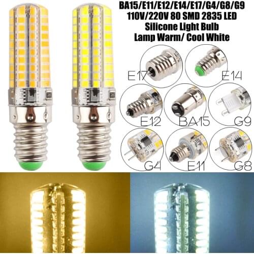New Dimmable led corn lamp BA15/E17/E14/E12/E11/G9/G8/G4 80 LED 2835 SMD Light Bulb Silicone Lamp 110V/220V 5pcs/lot