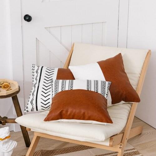 New pure cotton canvas printing leather double color block sofa cushion cover northern Europe simple color block pillow cover