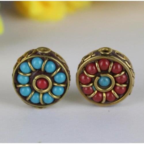 WEIYU Wholesale 5pcs 18mm*8.5mm Nepal Beads Handmade Metal Beads Brass Spacer Beads Clay Beads For DIY Jewelry Making hole 2mm