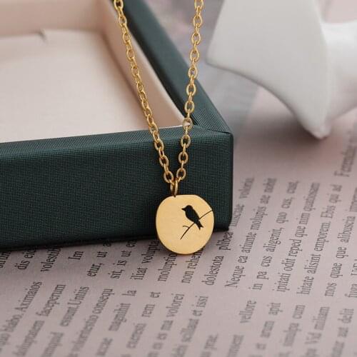 Cute Bird On a Branch Chokers Necklaces For Women Couple Stainless Steel Gold Bird Necklace Choker Pendant Fashion Jewelry Gift