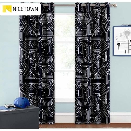 NICETOWN Printed Curtains Decorating Computer Art Backdrop with Circuit Board Diagram Light Block for Bedroom Backdrop Foyer