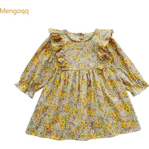 Girl Dress Flower Pattern Long Sleeve Baby Ruffles Kids dress Sweet Children Clothing Princess Party Girl Autumn Dresses 1-6Y