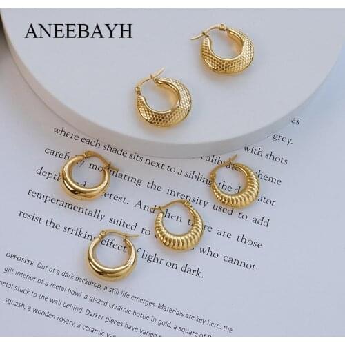 Vintage Statement Thick Texture Hoop Earrings For Women Chunky Stainless Steel 18 K Metal Party Jewelry Gold Earrings 2021 Trend