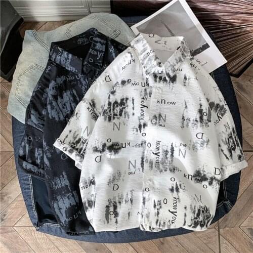 Shirts Men Lettered Retro-printed Short-sleeved Clothing Tidal Current College Streetwear Fashion Recommend Best