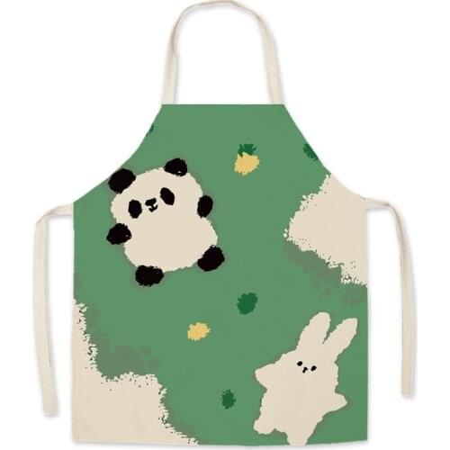Cartoon Cute Animal Linen Theme Print Kitchen Aprons Unisex Dinner Party Cooking Bib Funny Pinafore Cleaning Baking Accessories