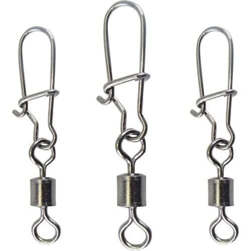 50PCS/Lot Fishing Connector Pin Bearing Rolling Swivel Stainless Steel with Snap Fishhook Lure Tackle Accessorie 2# 4# 6# 8# 1