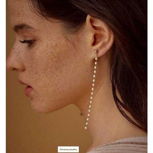 SRCOI Sparkling Crystal Pearl Tassel Earrings 2020 New Fashion Simple Hypoallergenic Long Chain Earrings For Women Party Jewelry