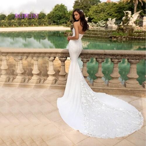 Robe de mariee New arrival Simlple Beading Wedding Dresses 2021 Mermaid Embroidery Appliques Wedding Gowns vestidos de noiva