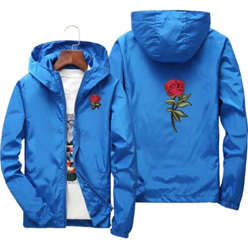 Parent child hoodie family outfit rose embroider thin jackets windproof men women chldren streetwear polyester coat plus size